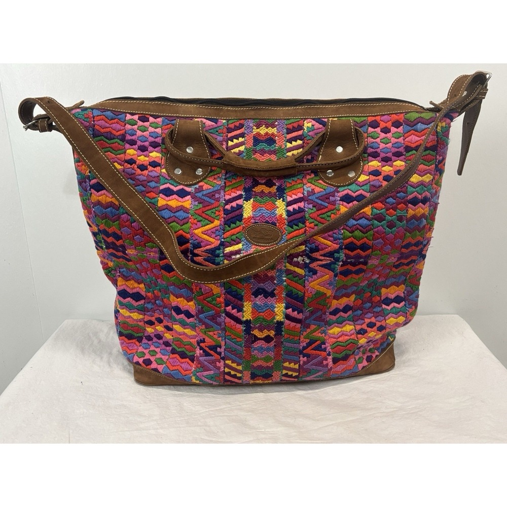 Guatemalan Huipil Weekender Travel Bag Artisan Woven Convertible Tote Handcraft